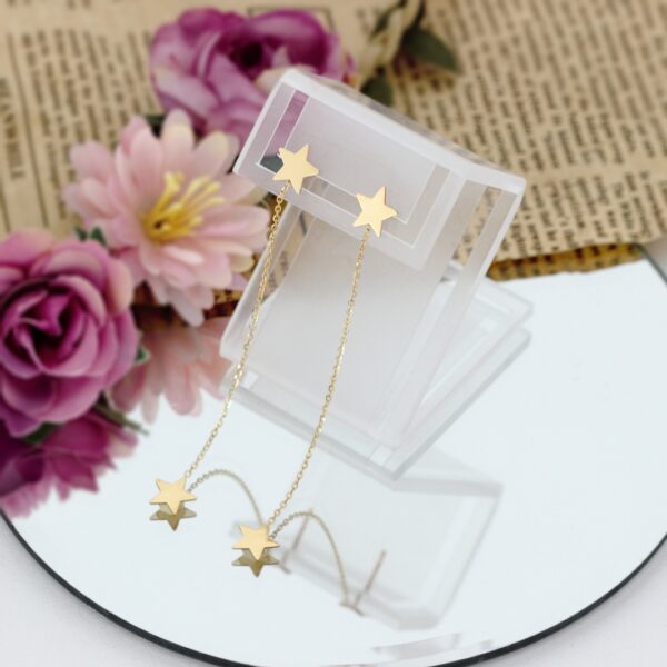 Cercei lungi din aur 14K cu stelute si lant detasabil