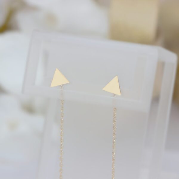 Cercei lungi cu lant din aur galben 14k model triunghi