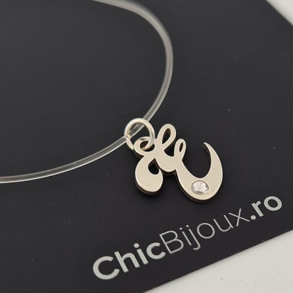 Choker cu initiala si cristal Swarovski – Argint 925 – Lant silicon