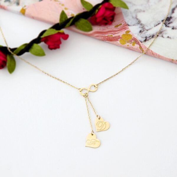 Lantisor cu infinit si doua inimioare gravate – aur galben, alb sau roze 14K