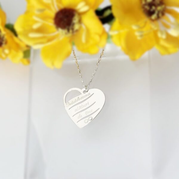 Lantisor din argint cu inima personalizata gravura text