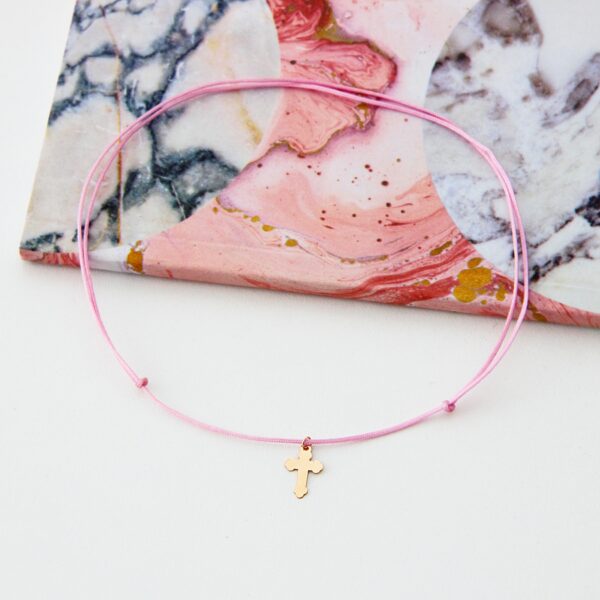 Lantisor choker cu pandantiv cruciulita 14 mm din aur 14K – snur reglabil