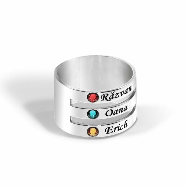 Inel personalizat 3 nume – Argint 925, cristale Swarovski