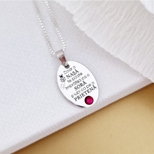 Lantisor cu pandantiv Nasa – Imbratisare calda – Model oval 15mm – Argint 925 si Cristal Swarovski