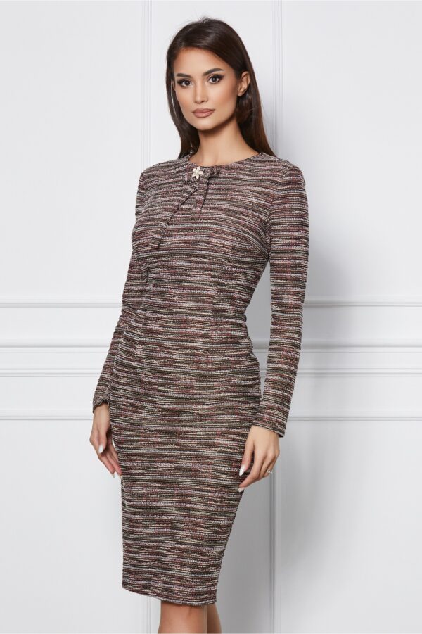 Rochie Dy Fashion din jerse cu funda si brosa