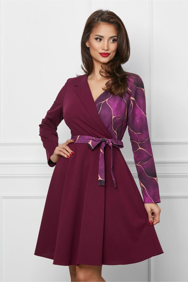 Rochie Dy Fashion magenta cu bust mov si cordon in talie