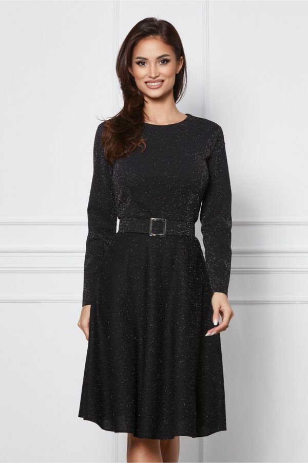 Rochie Dy Fashion neagra cu lurex si curea in talie