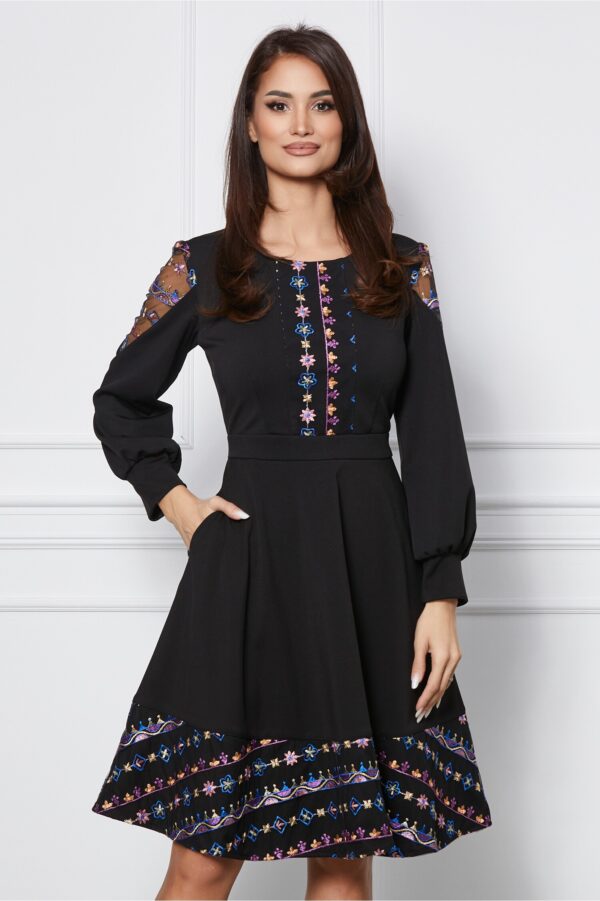 Rochie Ella Collection Ecaterina neagra cu broderie