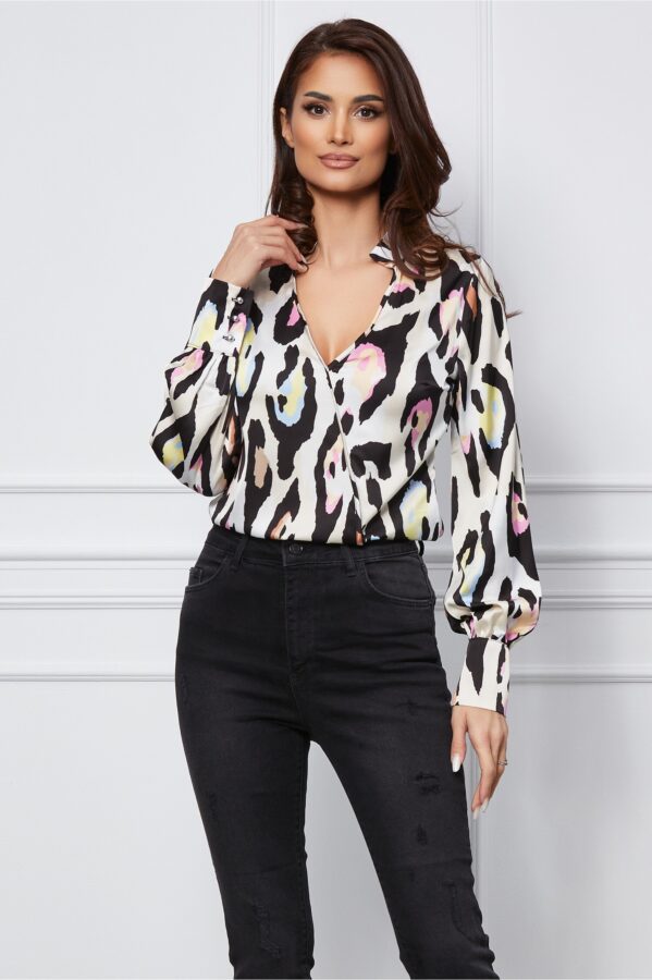 Bluza MBG ivory cu imprimeuri roz