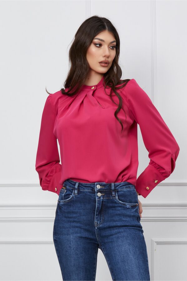 Bluza Moze fucsia cu nasture la decolteu
