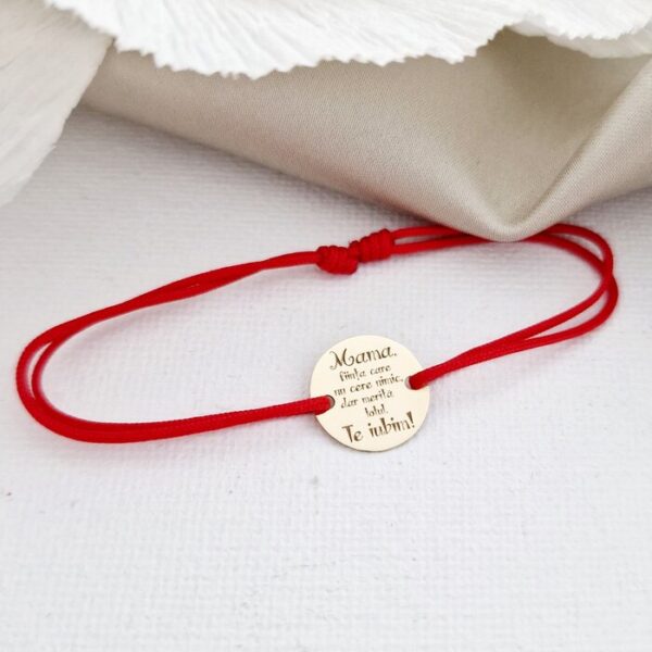 Bratara Mama – Model personalizat  Mama, merita totul – Aur Galben 14K – Snur reglabil