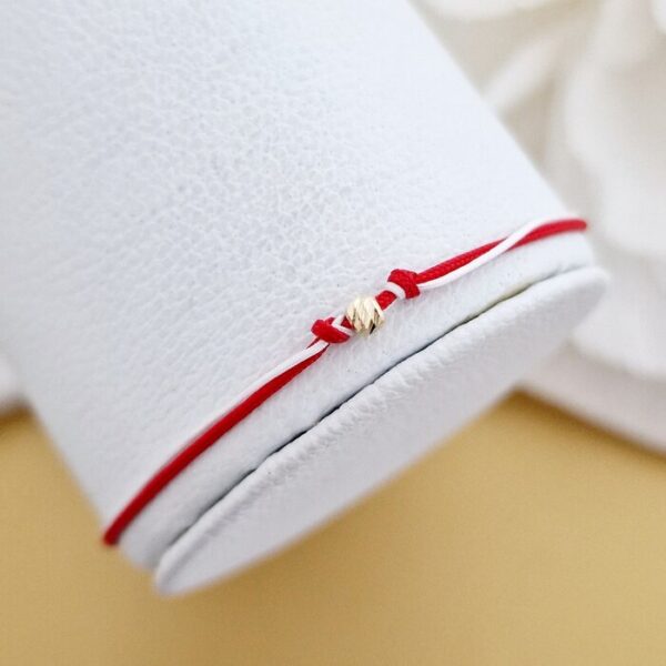 Bratara Martisor – Biluta din Aur 14K – Snur combinat rosu&alb