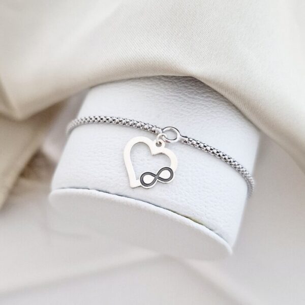 Bratara snake dama – Iubire vesnica – Charm contur inima cu infinit – Argint 925