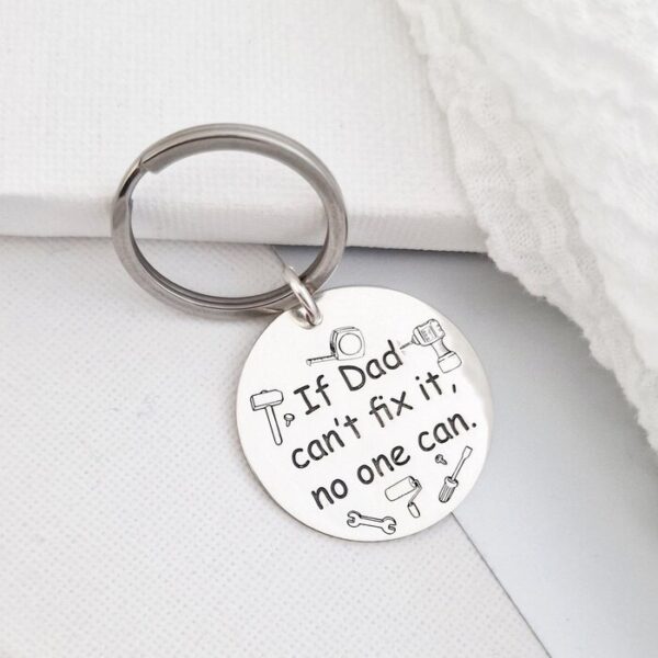 Breloc personalizat – Dad can fix it – Model rotund 30 mm din Argint 925 – Inel otel inoxidabil