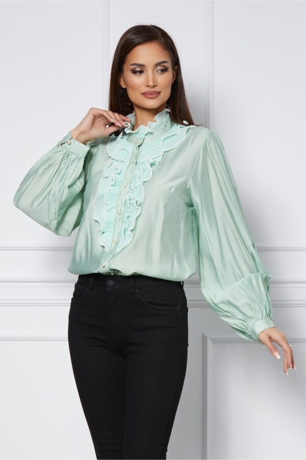 Camasa Daniela verde cu jabou si perle