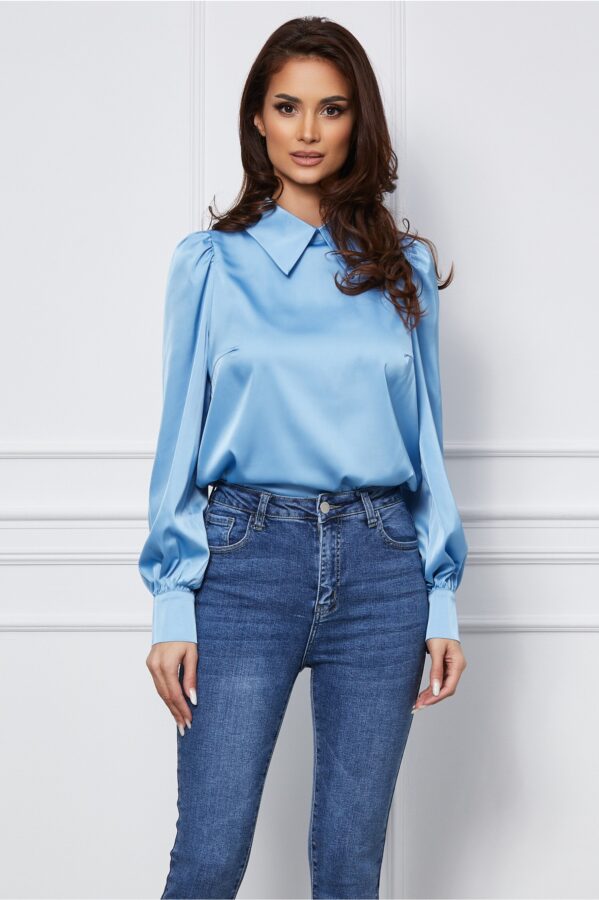 Camasa Dy Fashion bleu din voal satinat