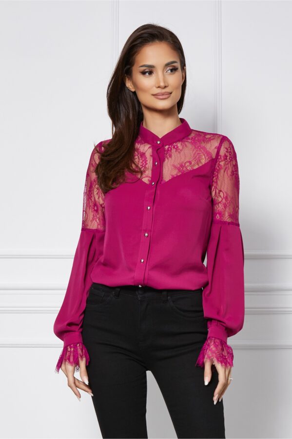 Camasa MBG magenta din voal cu dantela chanttily