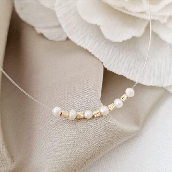 Choker cu perle – Stralucire insiruita – Lant silicon si Cilindri Aur Galben 14K