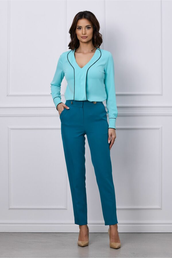 Pantaloni MBG turcoaz cu nasturi aurii decorativi