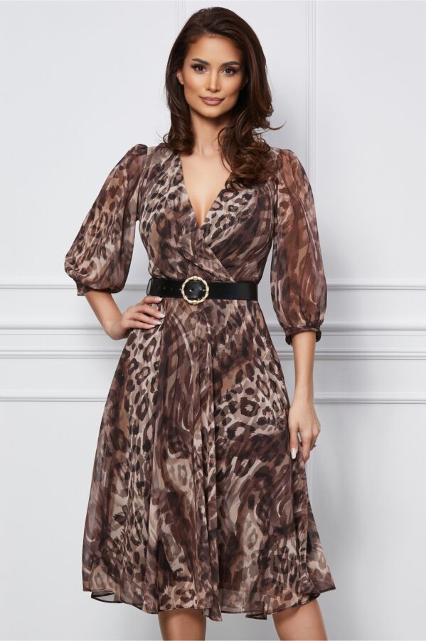 Rochie Alexa maro cu animal print si curea in talie