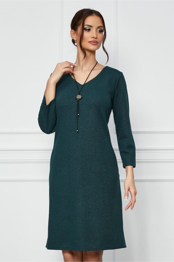 Rochie Angi verde cu fir lurex si accesoriu