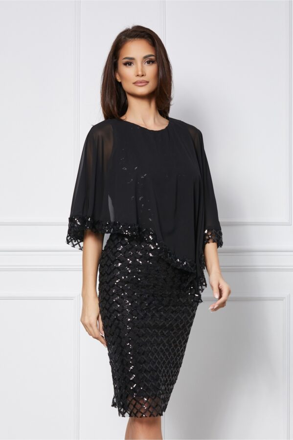 Rochie Antonia neagra cu paiete si capa din voal