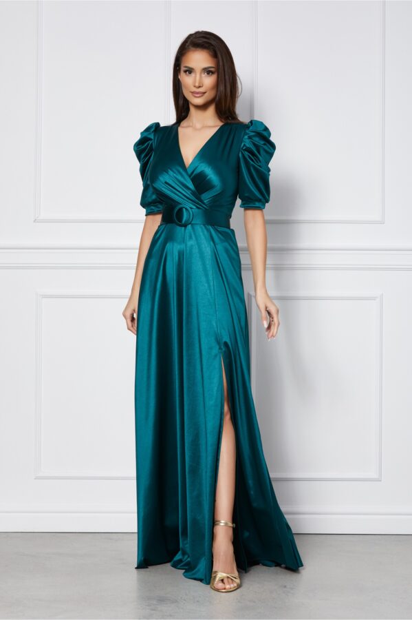 Rochie Aria lunga verde smarald satinata