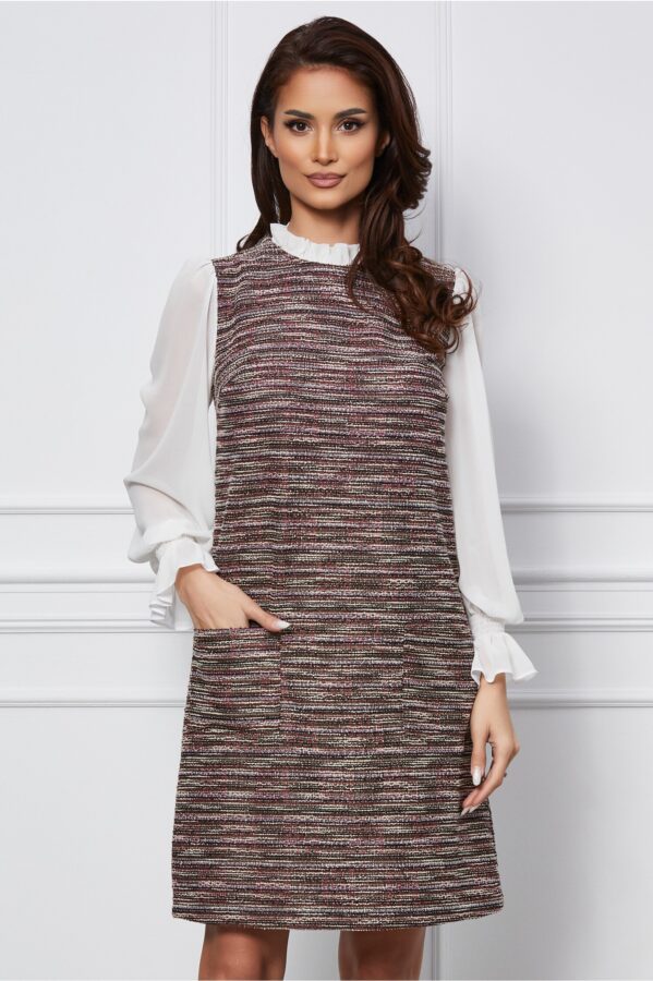 Rochie DY Fashion bej din jerse cu maneci din voal
