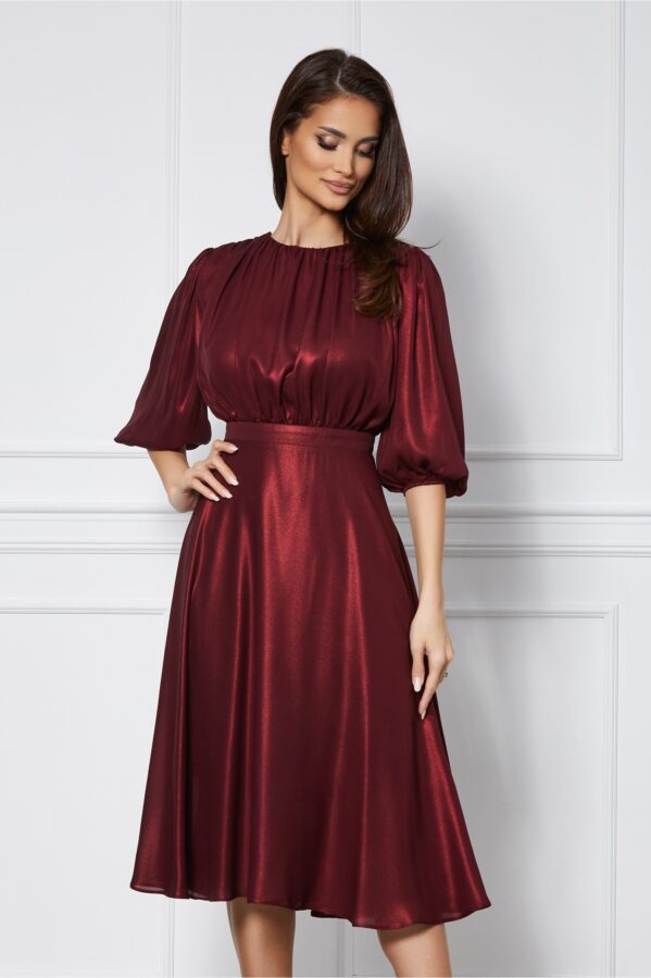 Rochie Dy Fashion bordo din voal peliculizat