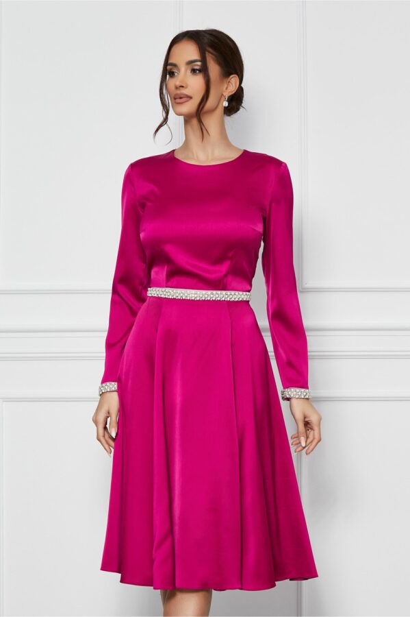 Rochie Dy Fashion fucsia cu perle in talie