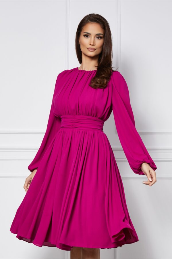 Rochie Dy Fashion magenta cu pliuri la bust