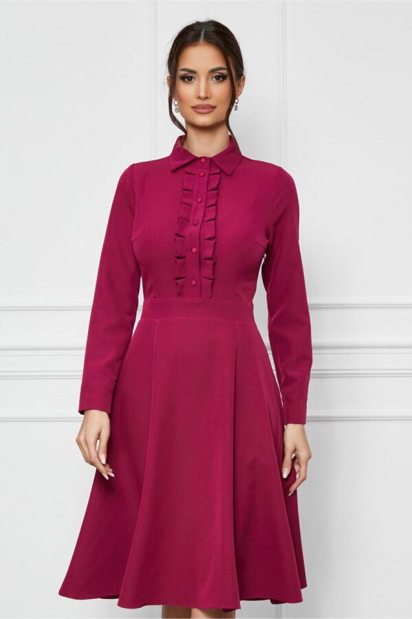 Rochie Dy Fashion magenta cu volanase si nasturi la bust