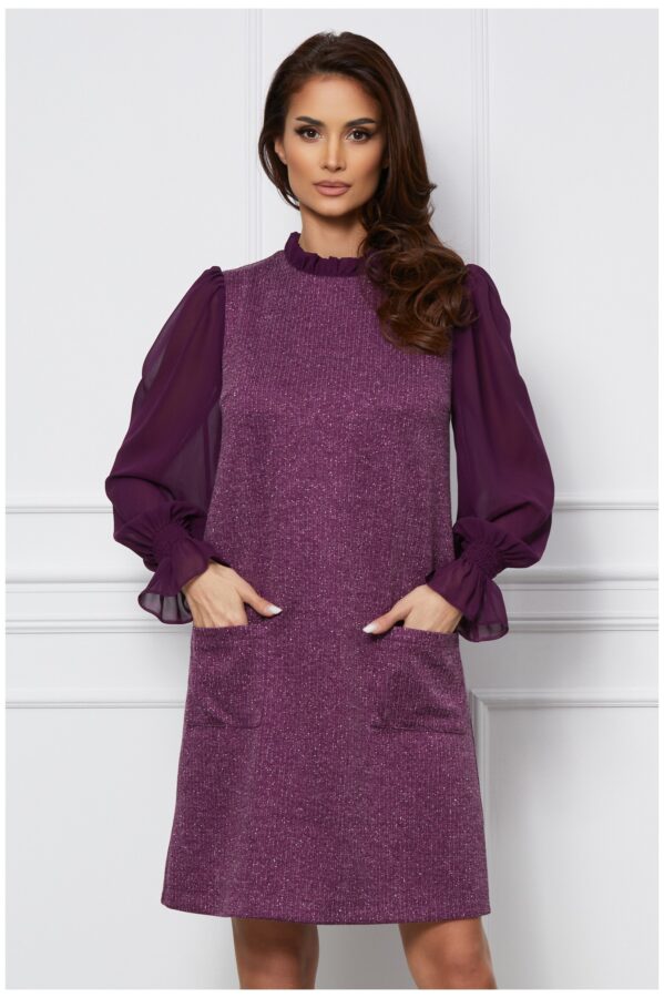 Rochie DY Fashion mov din jerse cu maneci din voal