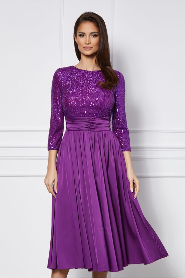 Rochie Dy Fashion mov din satin cu paiete la bust