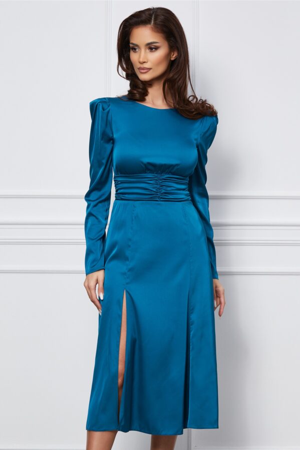 Rochie Dy Fashion turcoaz cu crepeu pe fusta