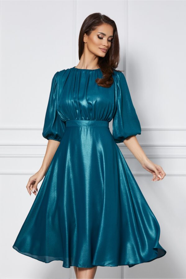 Rochie Dy Fashion turcoaz din voal peliculizat