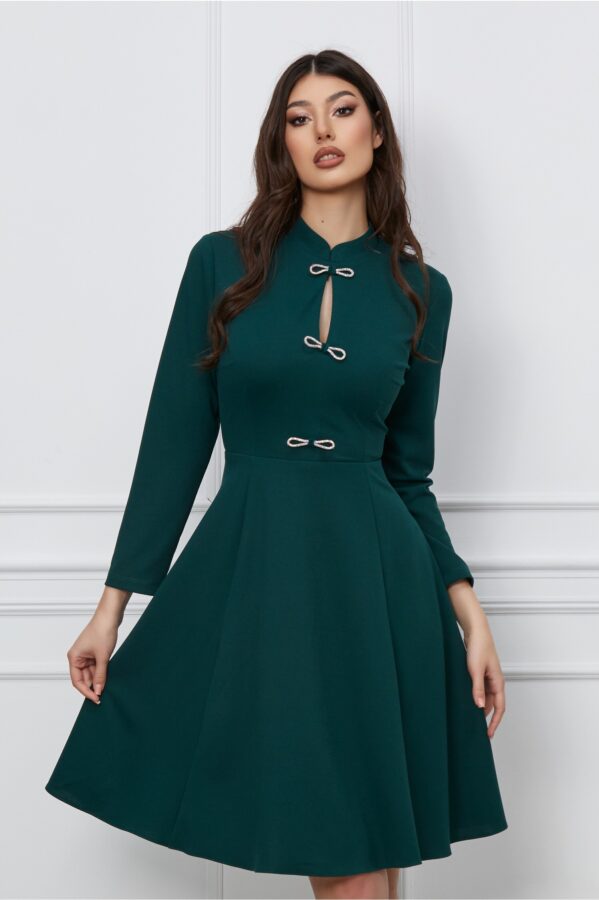 Rochie Dy Fashion verde cu funde decorative la bust