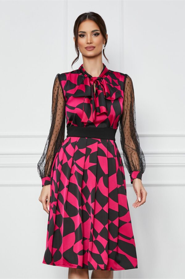 Rochie Ella Collection Monika fucsia cu imprimeuri negre