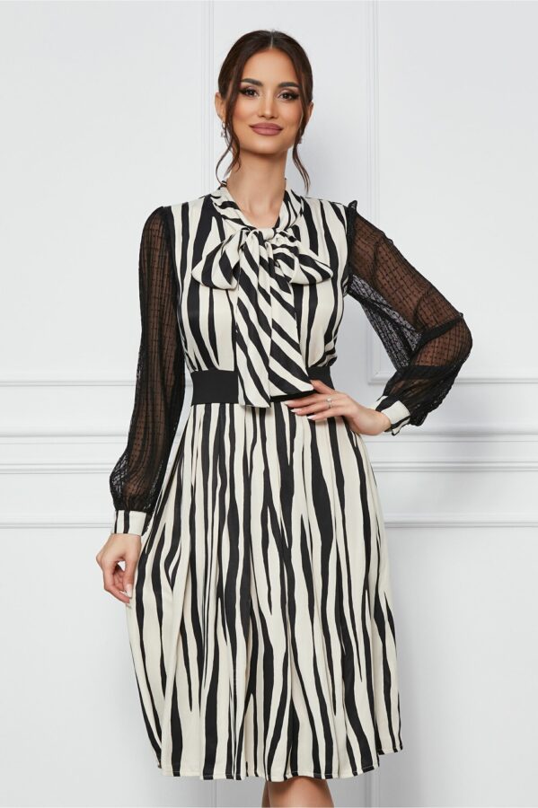 Rochie Ella Collection Monika ivory cu imprimeu zebra negru