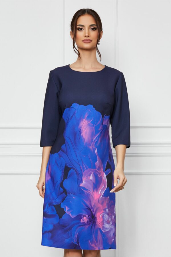 Rochie Ioana bleumarin cu imprimeu indigo