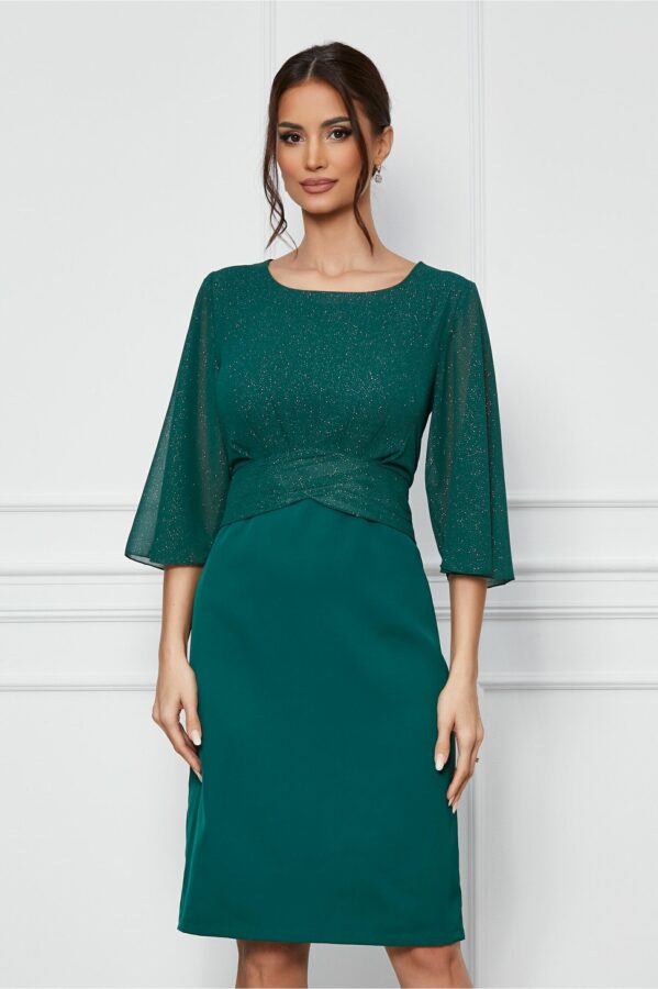 Rochie Mara verde cu glitter la bust