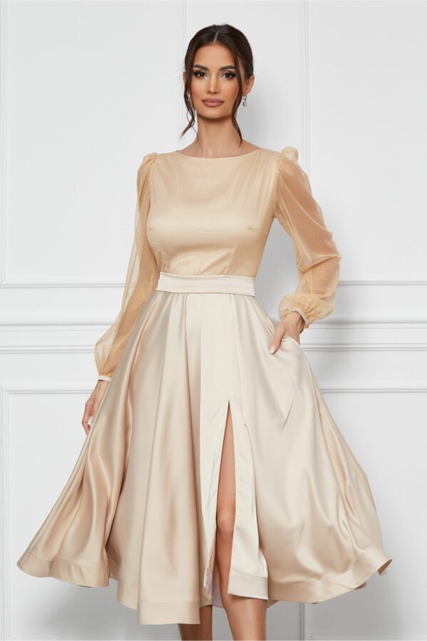 Rochie MBG bej cu glitter la bust