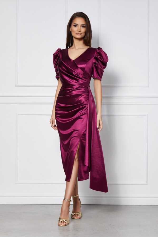 Rochie midi Gia magenta satinata