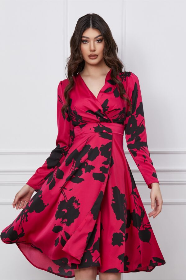 Rochie Moze fucsia cu imprimeuri negre