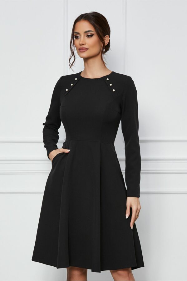 Rochie Moze neagra cu nasturi decorativi tip perle