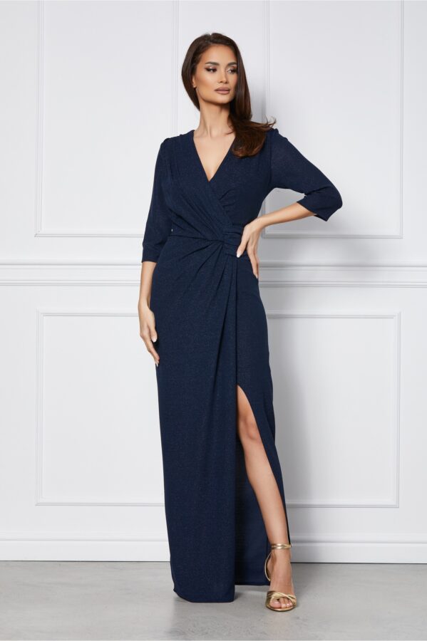 Rochie Rona lunga bleumarin din fir lurex