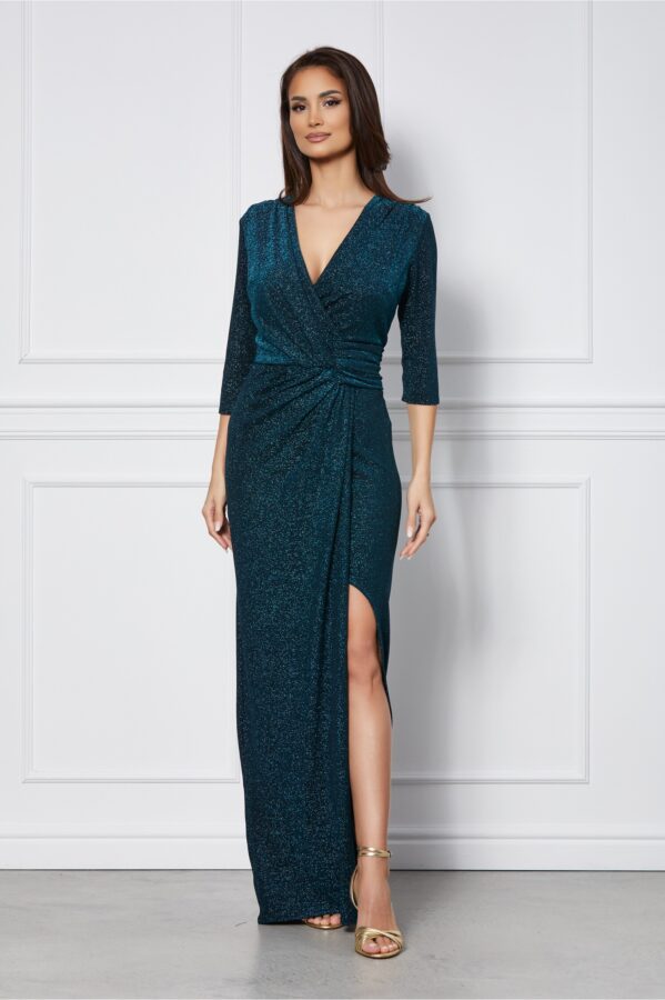 Rochie Rona lunga turcoaz din fir lurex