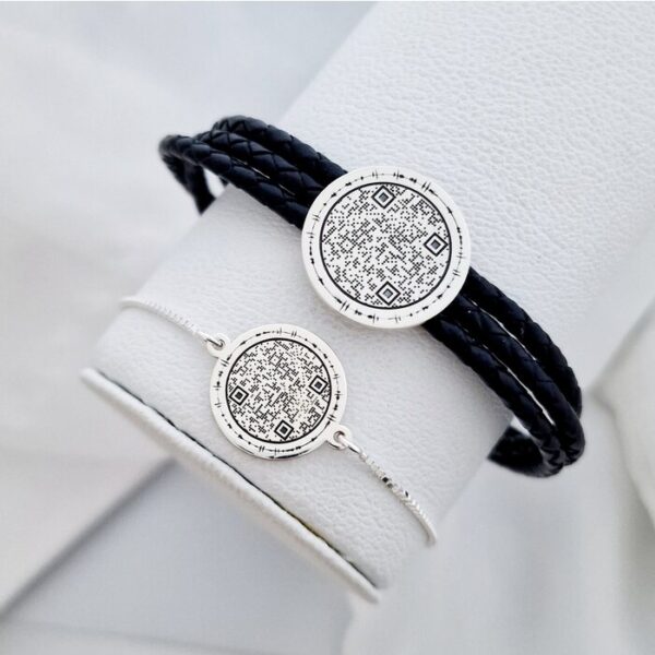 Set 2 bratari – Iubire transmisa prin amprenta vocala si Qr Code – Argint 925 – Lant glisant si piele impletita