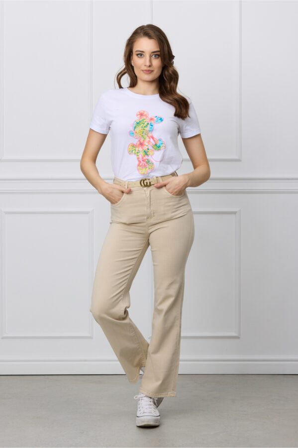 Blugi Carla bej cu croi drept si curea in talie