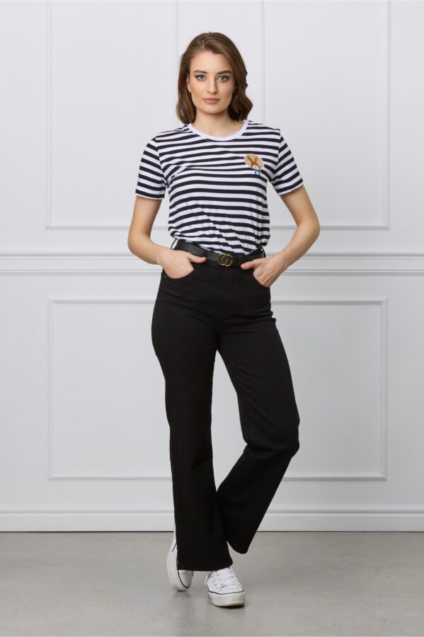 Blugi Carla negri cu croi drept si curea in talie